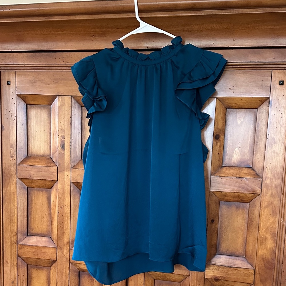 Express Deep Teal Ruffle Sleeve Top